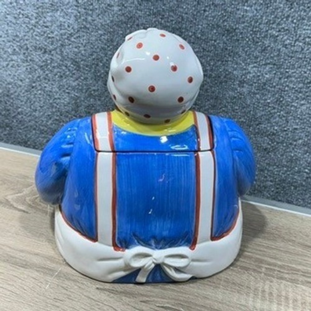 Vintage Clay Art Cookie Jar Blue Dress Rolling Pin Americana Kitchen Decor - Picture 5 of 16